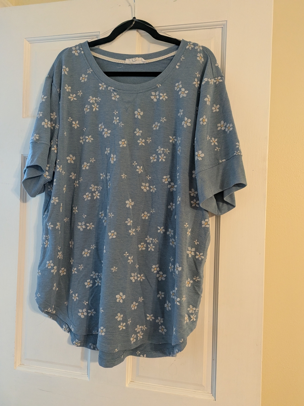 Women's Warm Blue Floral Short-Sleeve Top